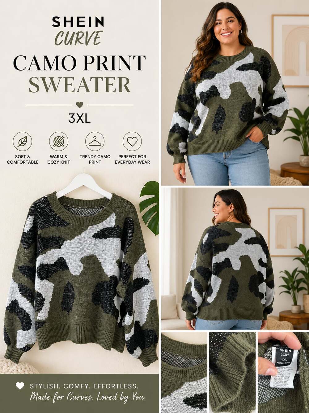 SHEIN Curve Camo Print Sweater 3XL